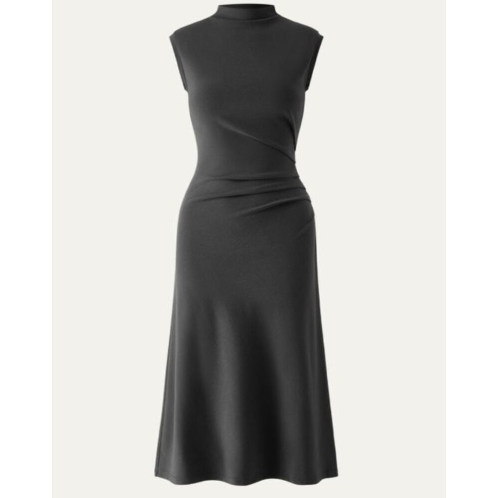 OGL Charcoal Black Mock-Neck Sleeveless Midi Dress